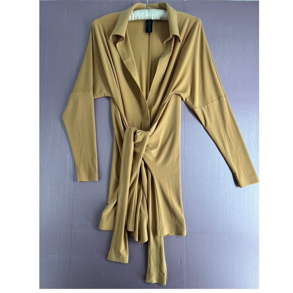 Norma Kamali Minimalist Tan Long Sleeve Tie Front Designer Romper Playsuit S - Picture 4 of 16